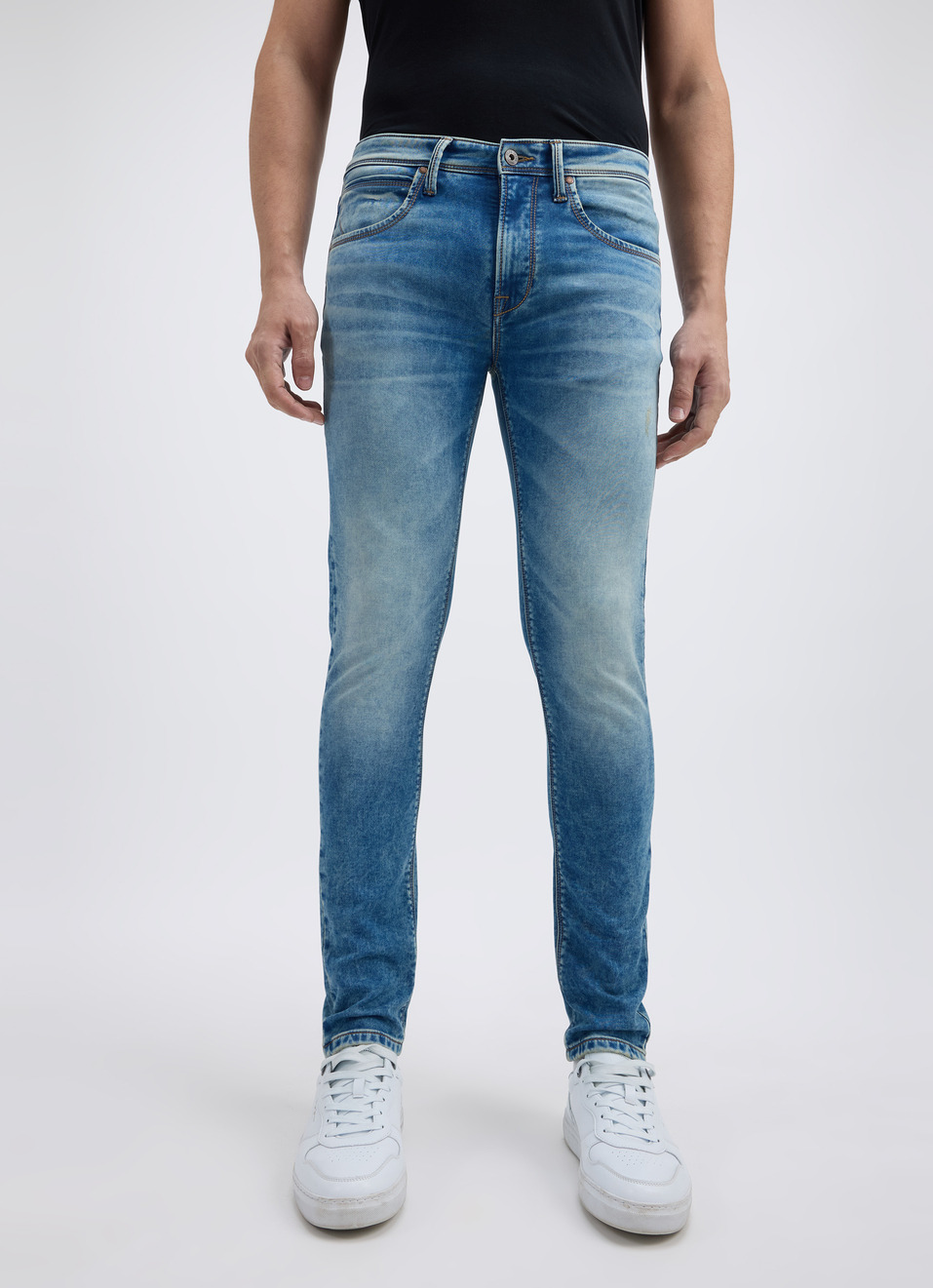 Men Blue Mid Rise Tapered Gymindigo Jogger Like Jeans, , large image number 1