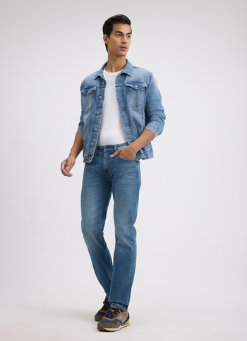 Men Blue Straight Fit Mid Rise Jeans