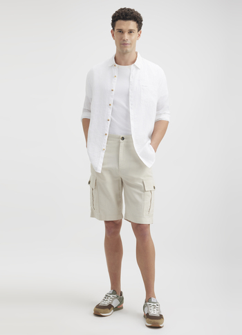 Men Ecru Mid Rise Cargo Shorts