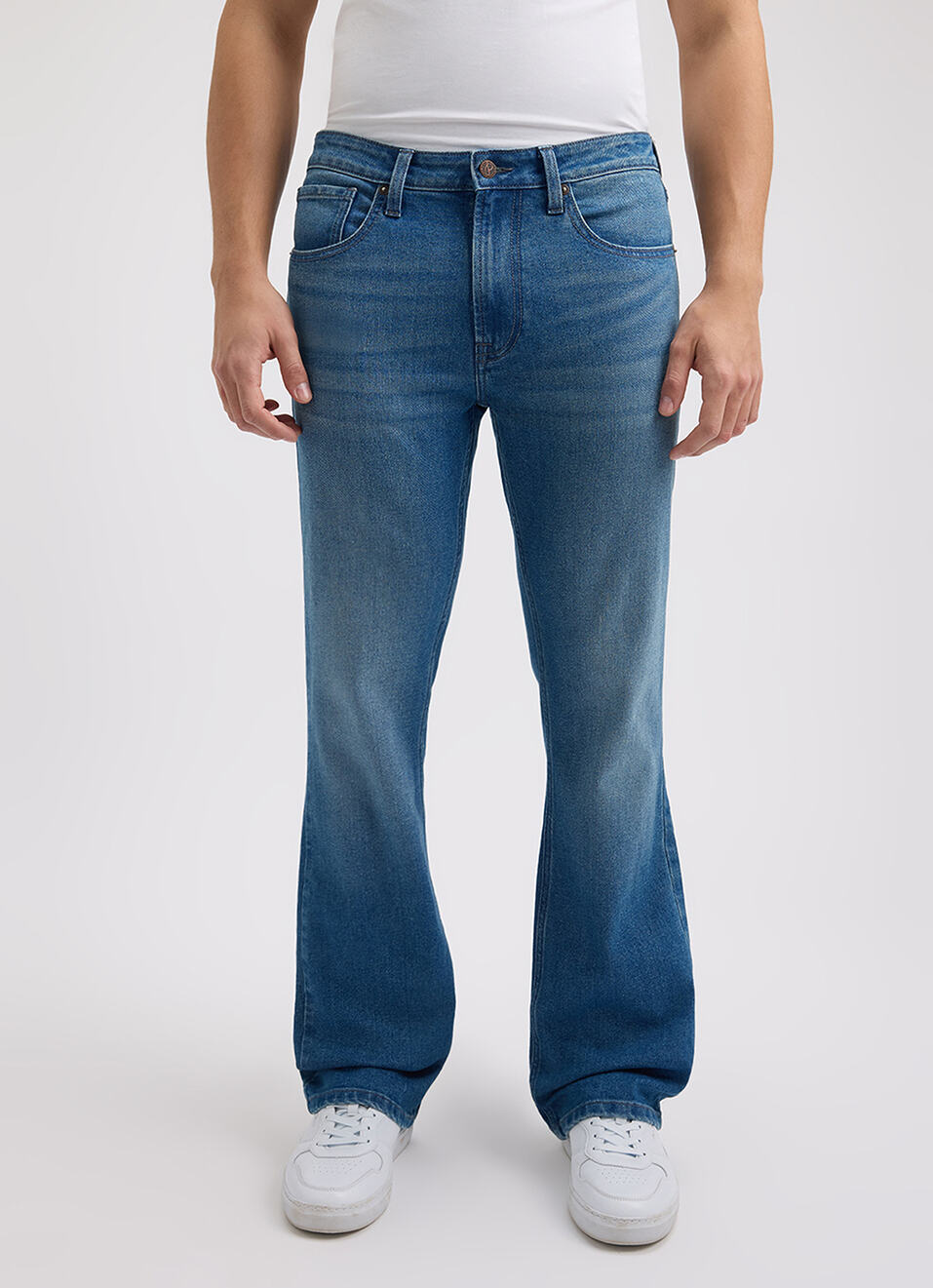 Men Blue Bootcut Fit Mid Rise Jeans, , large image number 5