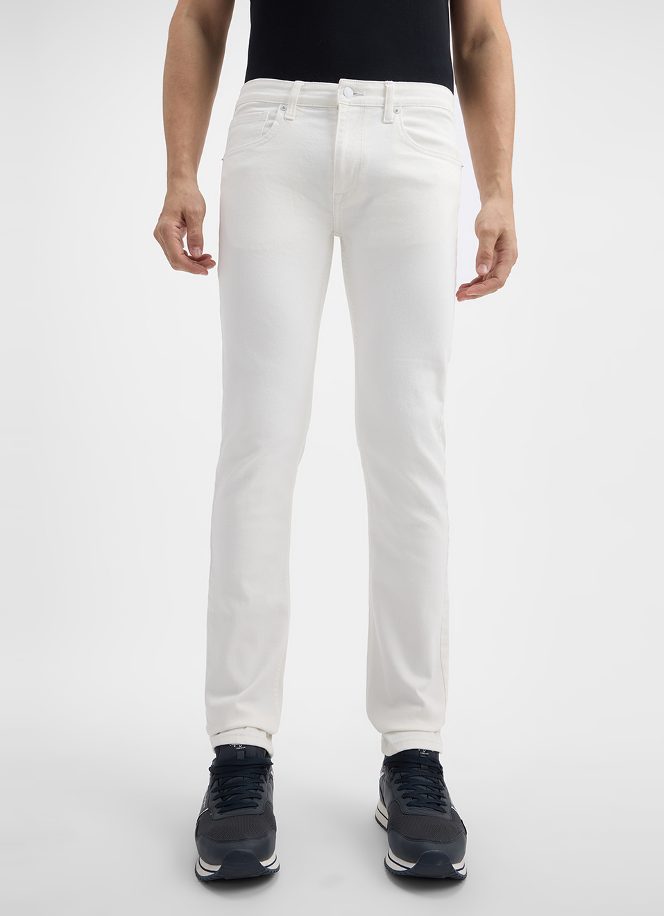 Men White Slim Fit Mid Rise Jeans , , large image number 6