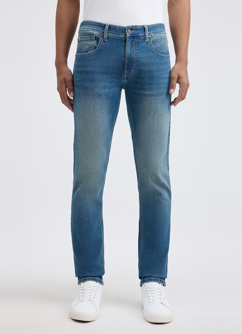 Men Blue Slim Fit Mid Rise Jeans, , large image number 5