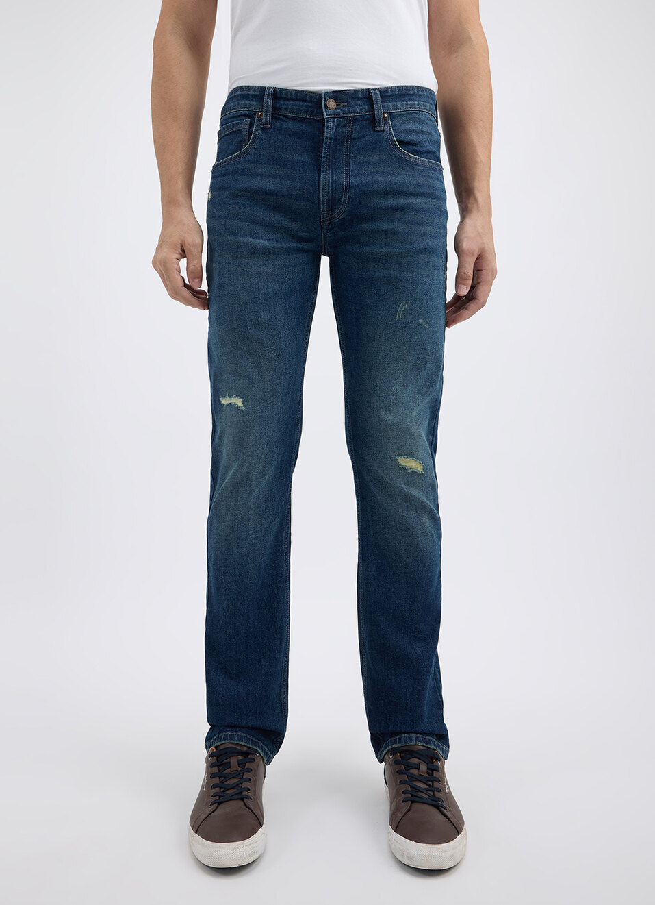 Men Tinted Blue Straight Fit Mid Rise Destressed Jeans , , large image number 2