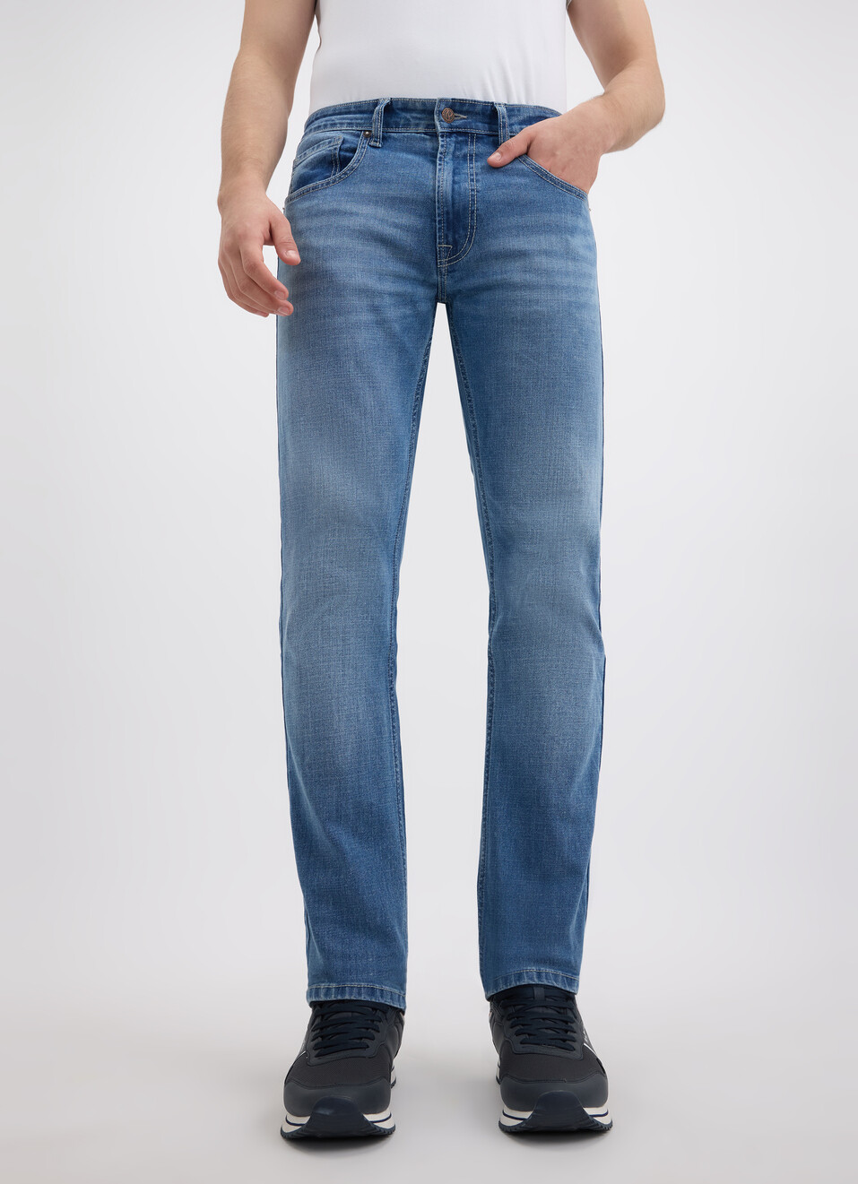 Men Blue Straight Fit Mid Rise Jeans , , large image number 1