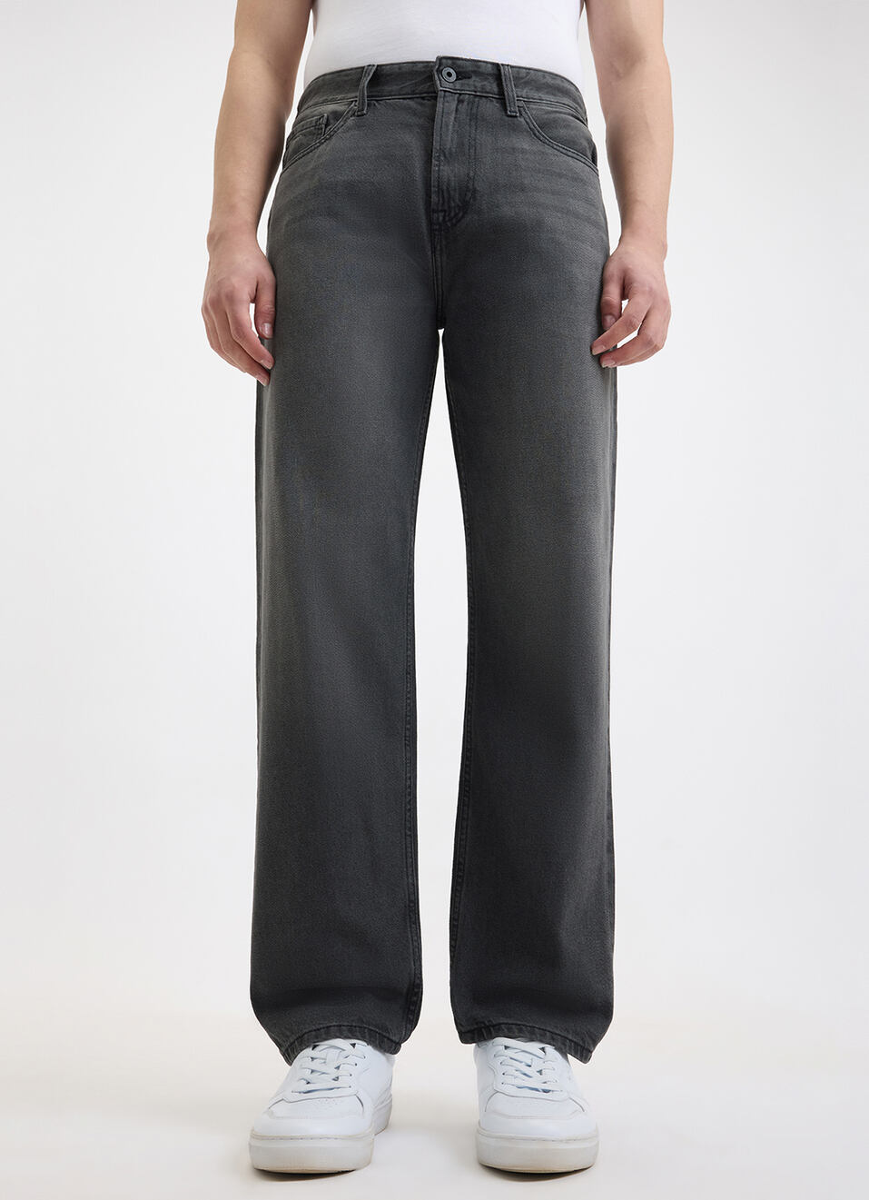 Men Grey Relaxed Barrel Fit Mid Rise Jeans, , large image number 5