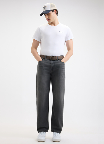 Men Grey Relaxed Barrel Fit Mid Rise Jeans 