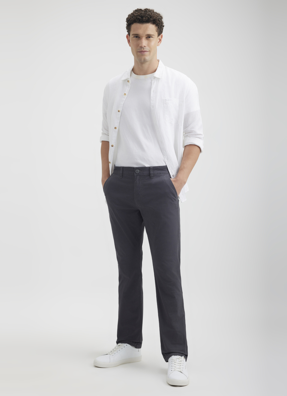 Men Grey Mid Rise Stretch Chinos, , large image number 0