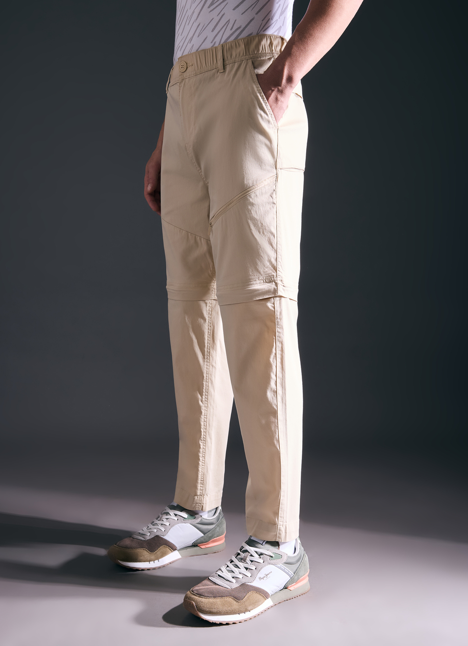 Men Beige Mid Rise Convertible Joggers, , large image number 3