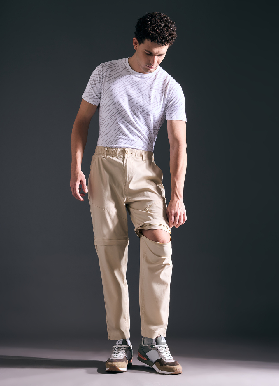 Men Beige Mid Rise Convertible Joggers, , large image number 0