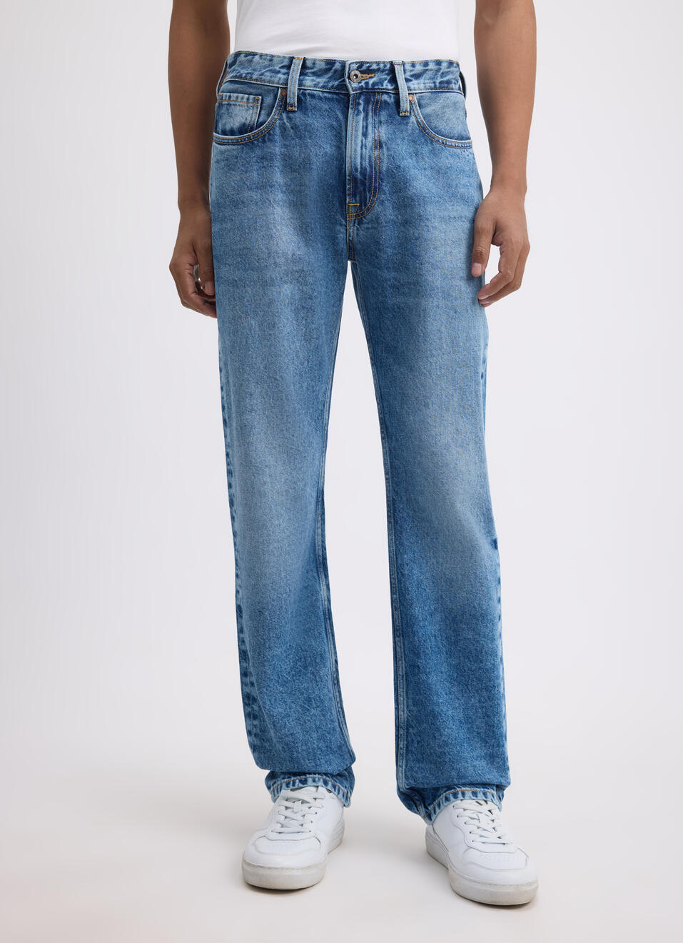 Men Blue Straight Fit Mid Rise Jeans , , large image number 1