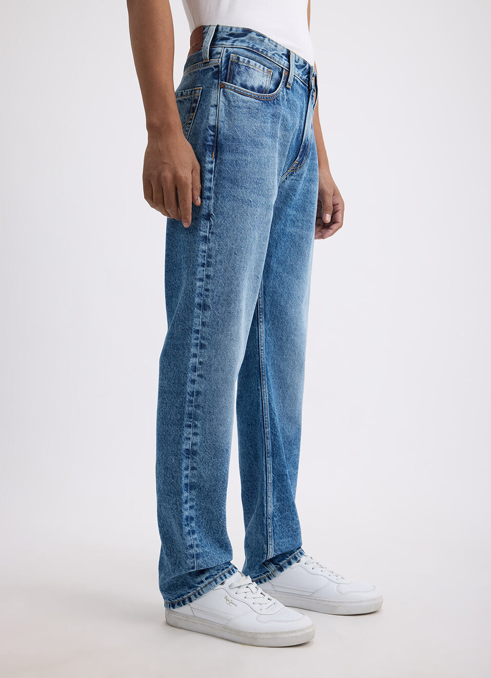 Men Blue Straight Fit Mid Rise Jeans , , large image number 5