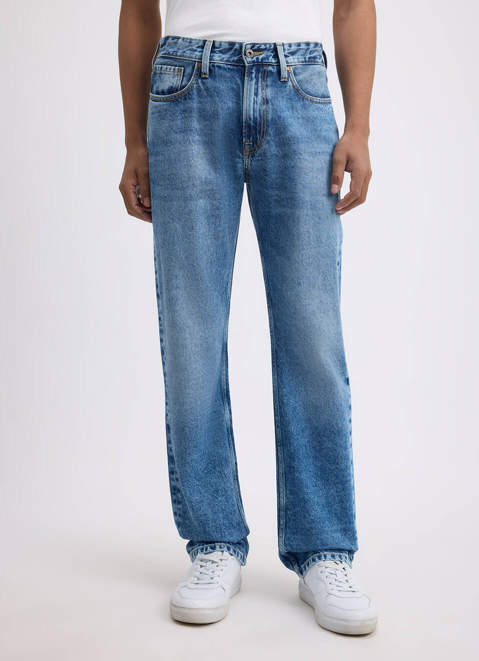Men Blue Straight Fit Mid Rise Jeans , , large image number 6