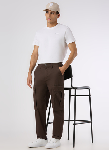 Men Brown Mid Rise Straight Fit Cargo Pants