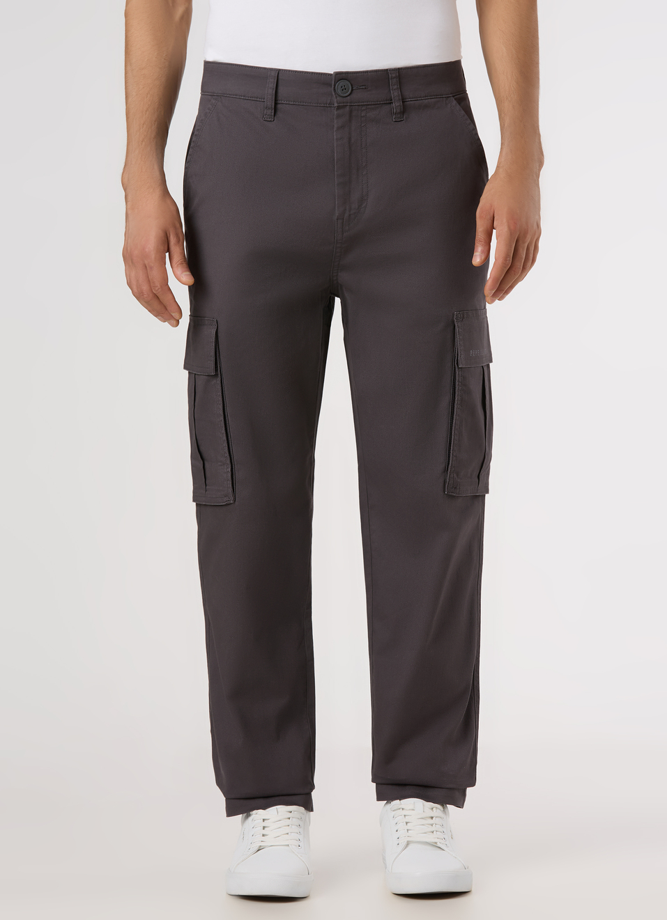 Men Grey Mid Rise Straight Fit Cargo Pants, , large image number 1