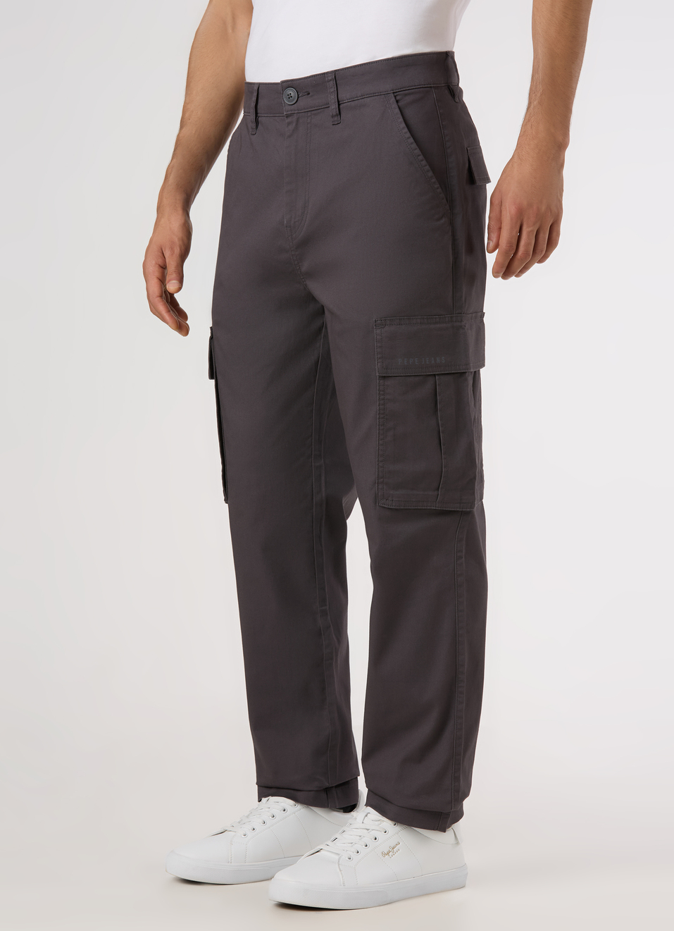 Men Grey Mid Rise Straight Fit Cargo Pants, , large image number 3