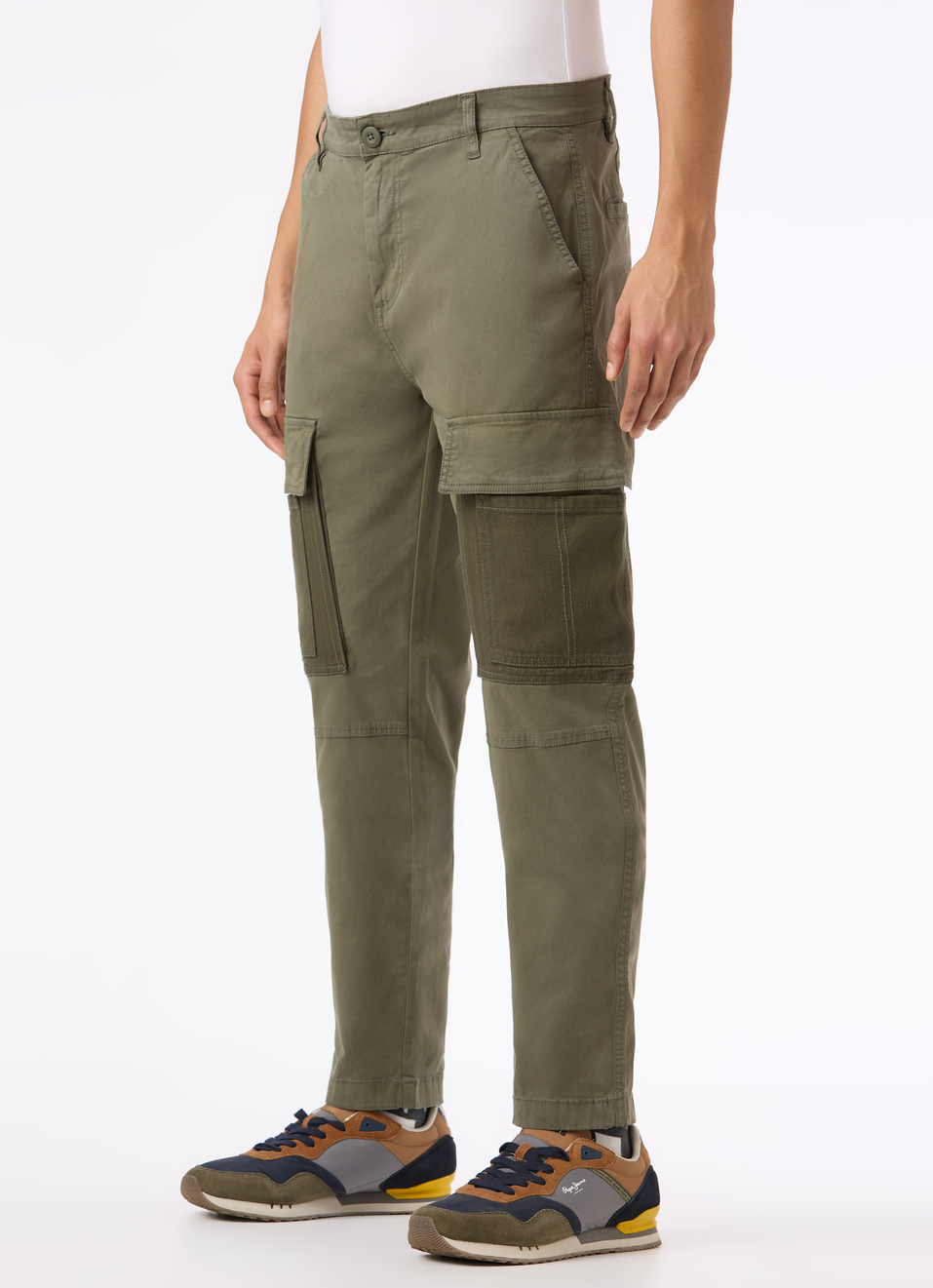 Men Green Overdyed Mid Rise Utility Stretch Cargo Pants, , large image number 3