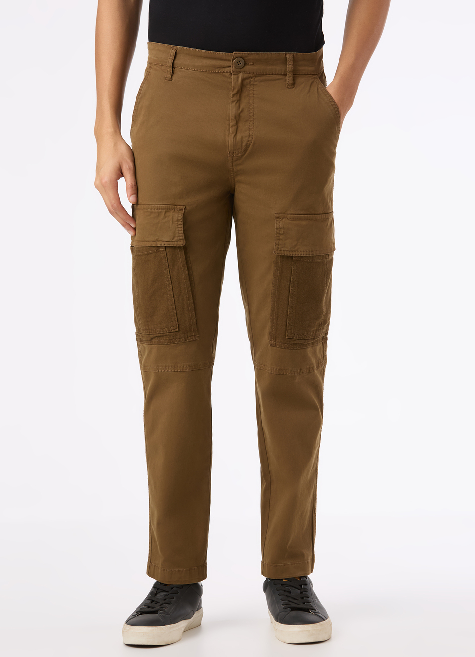 Men Brown Overdyed Mid Rise Utility Stretch Cargo Pants, , large image number 1