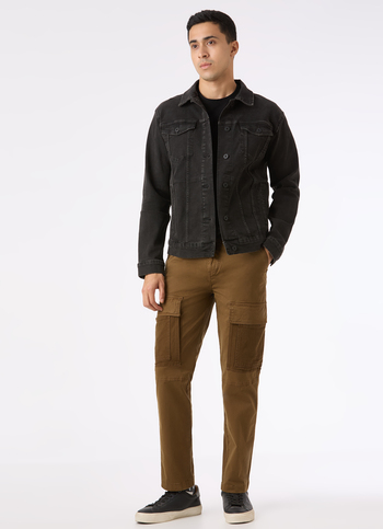 Men Brown Overdyed Mid Rise Utility Stretch Cargo Pants