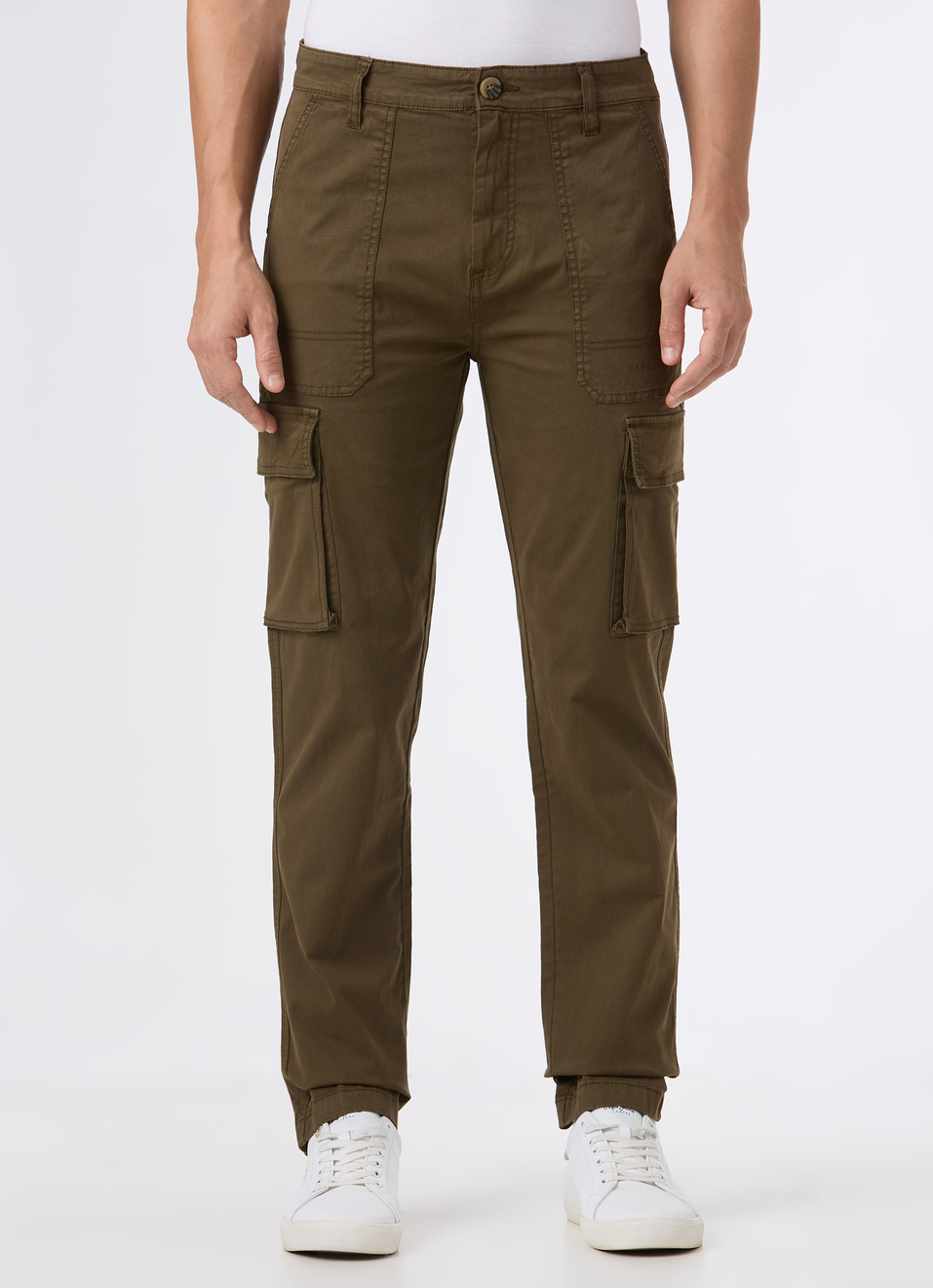 Men Olive Overdyed Mid Rise Utility Stretch Cargo Pants, , large image number 1