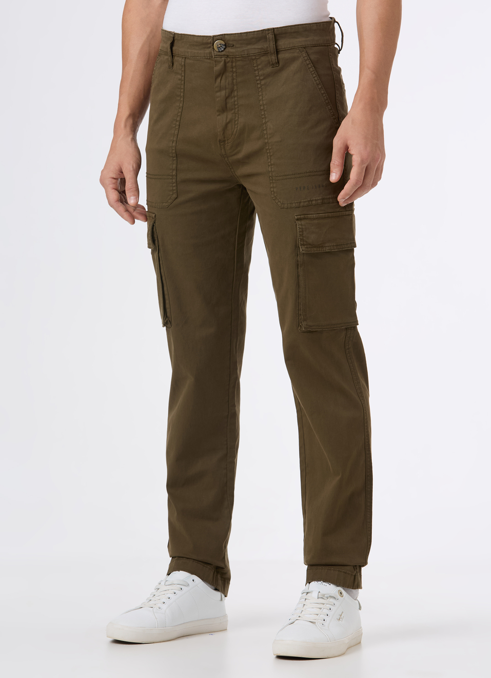 Men Olive Overdyed Mid Rise Utility Stretch Cargo Pants, , large image number 3