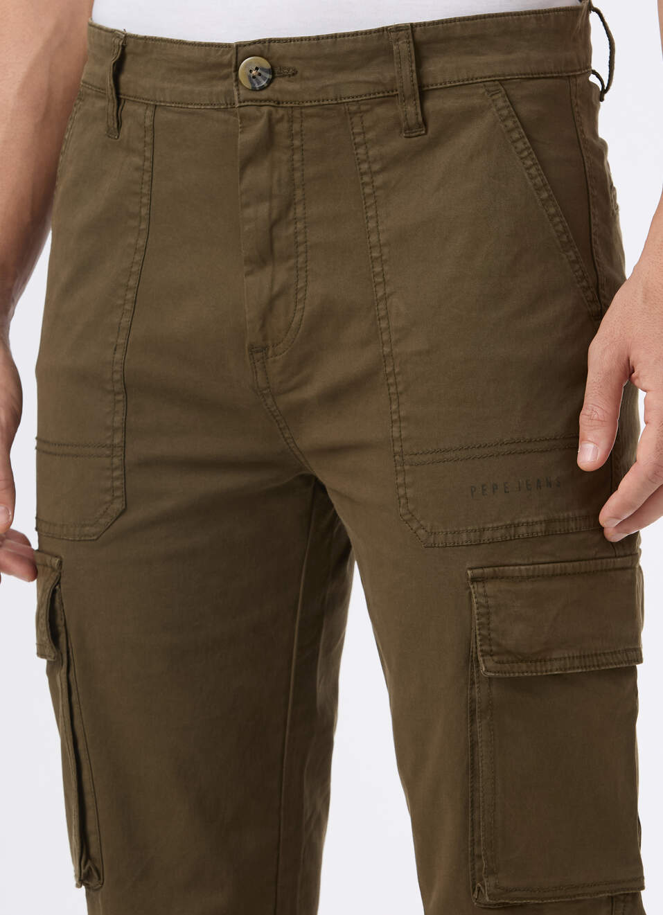 Men Olive Overdyed Mid Rise Utility Stretch Cargo Pants, , large image number 4