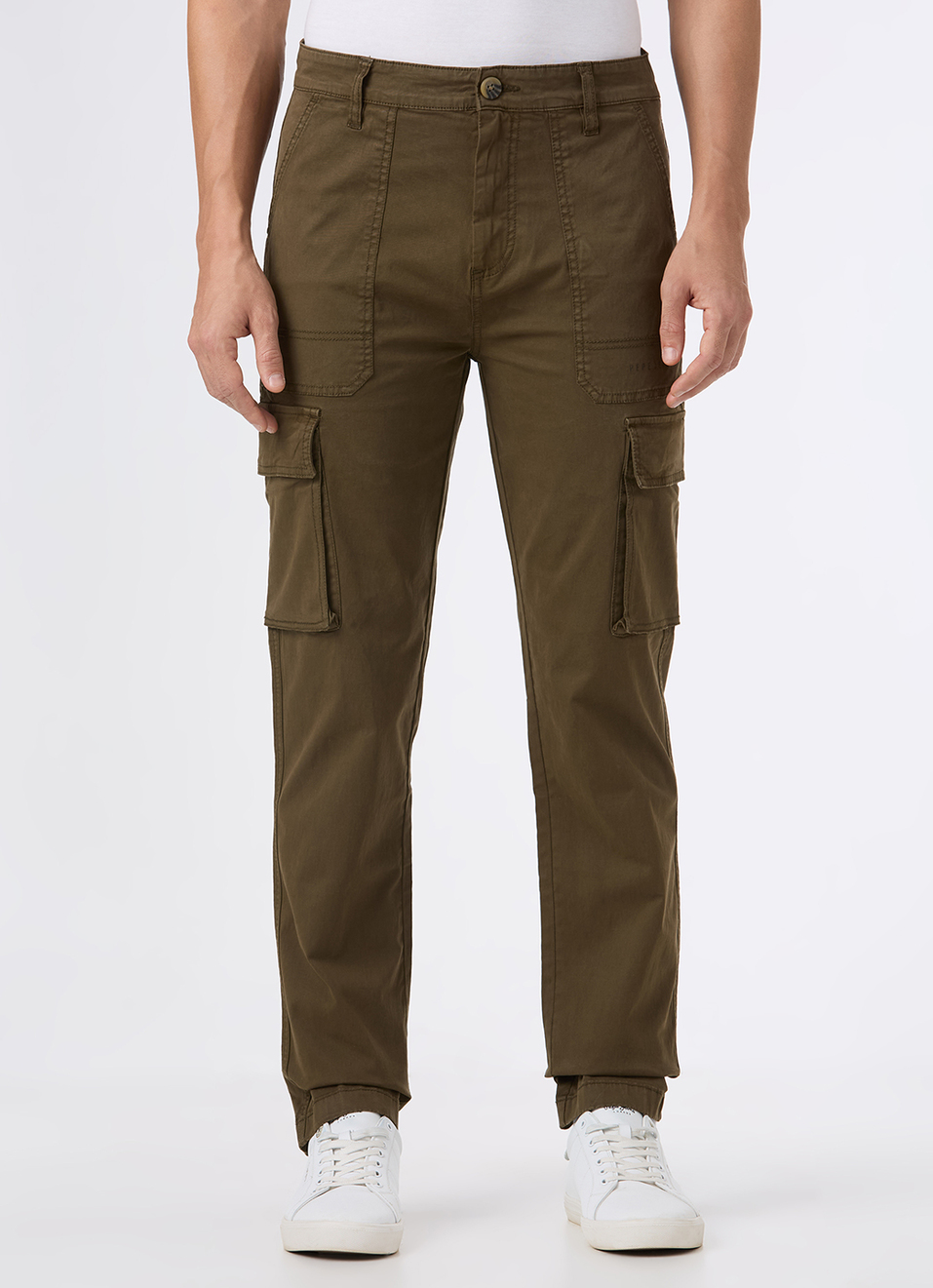 Men Olive Overdyed Mid Rise Utility Stretch Cargo Pants, , large image number 6