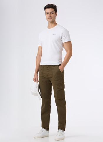 Men Olive Overdyed Mid Rise Utility Stretch Cargo Pants