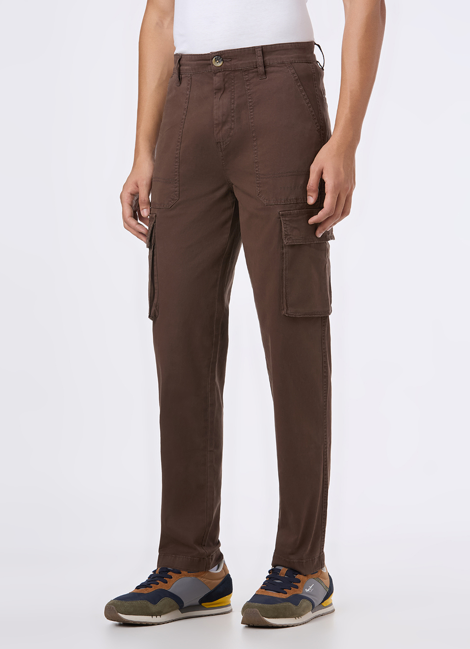 Men Brown Overdyed Mid Rise Utility Stretch Cargo Pants, , large image number 6