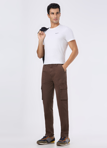 Men  Brown Overdyed Mid Rise Utility Stretch Cargo Pants