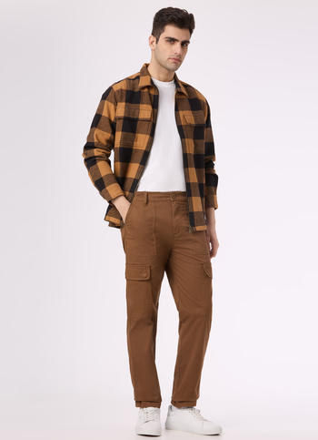 Men Brown Mid Rise Straight Fit Cargo Pant