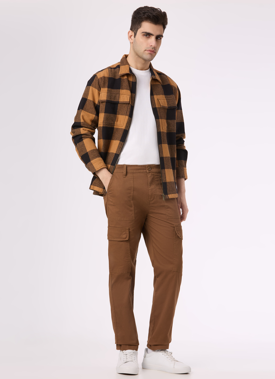 Men Brown Mid Rise Straight Fit Cargo Pant, , large image number 0