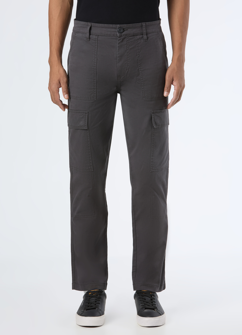 Men Grey Mid Rise Straight Fit Cargo Pant, , large image number 1
