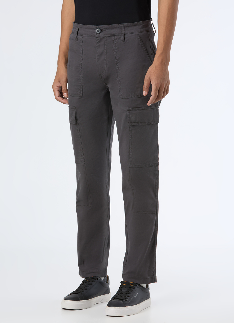 Men Grey Mid Rise Straight Fit Cargo Pant, , large image number 3