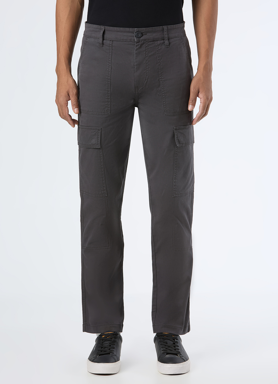 Men Grey Mid Rise Straight Fit Cargo Pant, , large image number 4