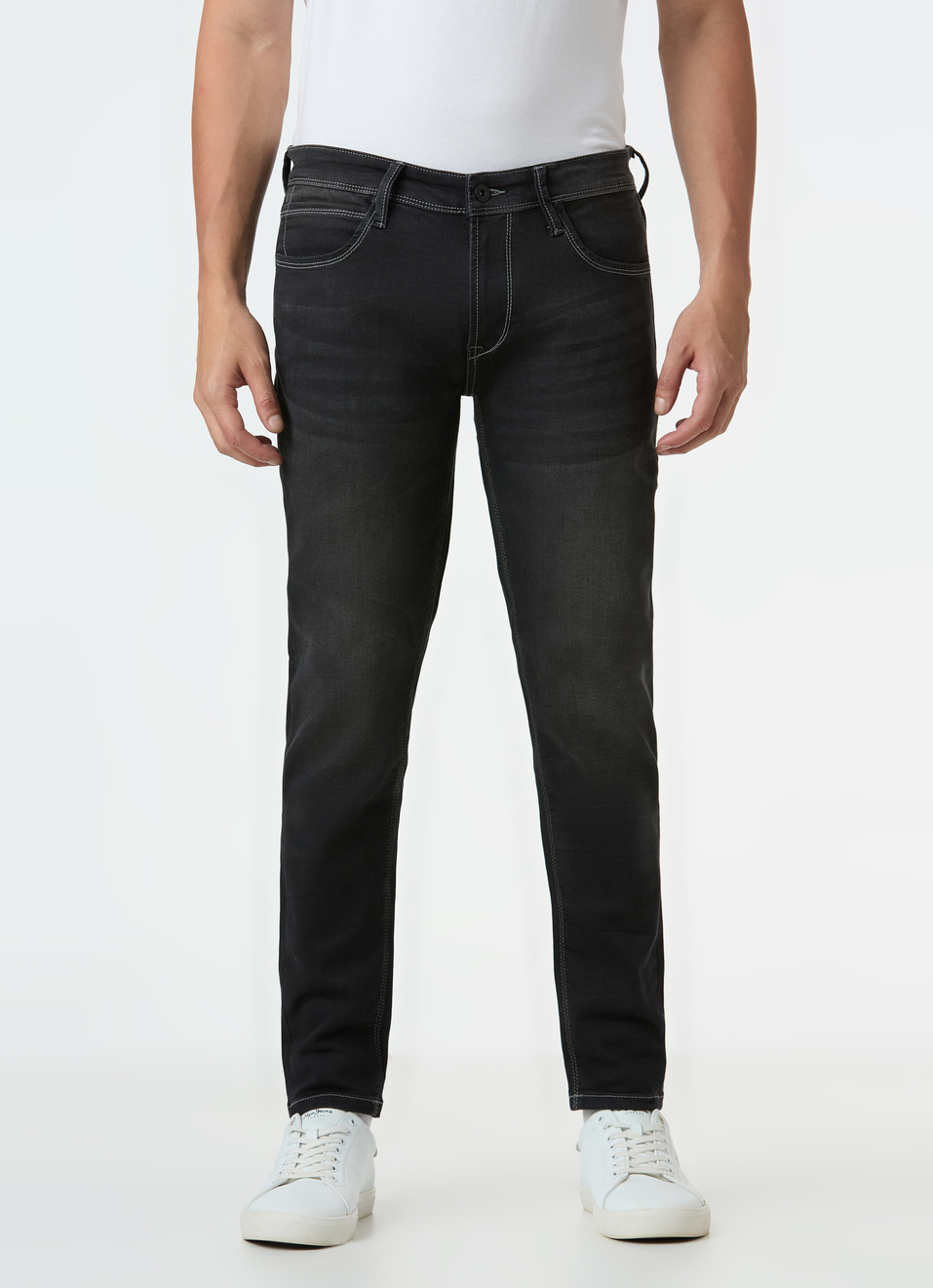 Men Black Skinny Fit Ankle-length Gymindigo Jeans, , large image number 1