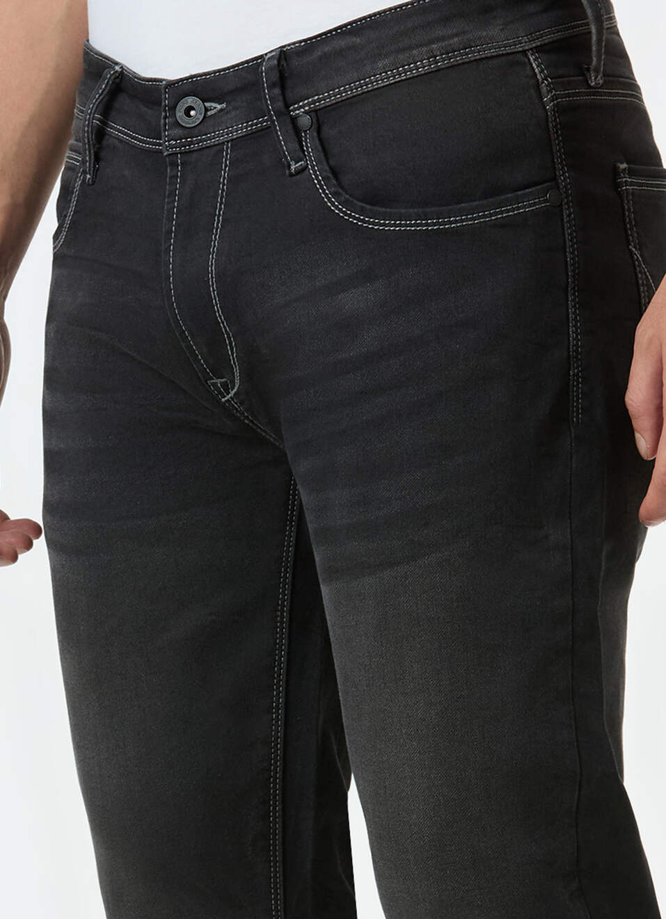 Men Black Skinny Fit Ankle-length Gymindigo Jeans, , large image number 4