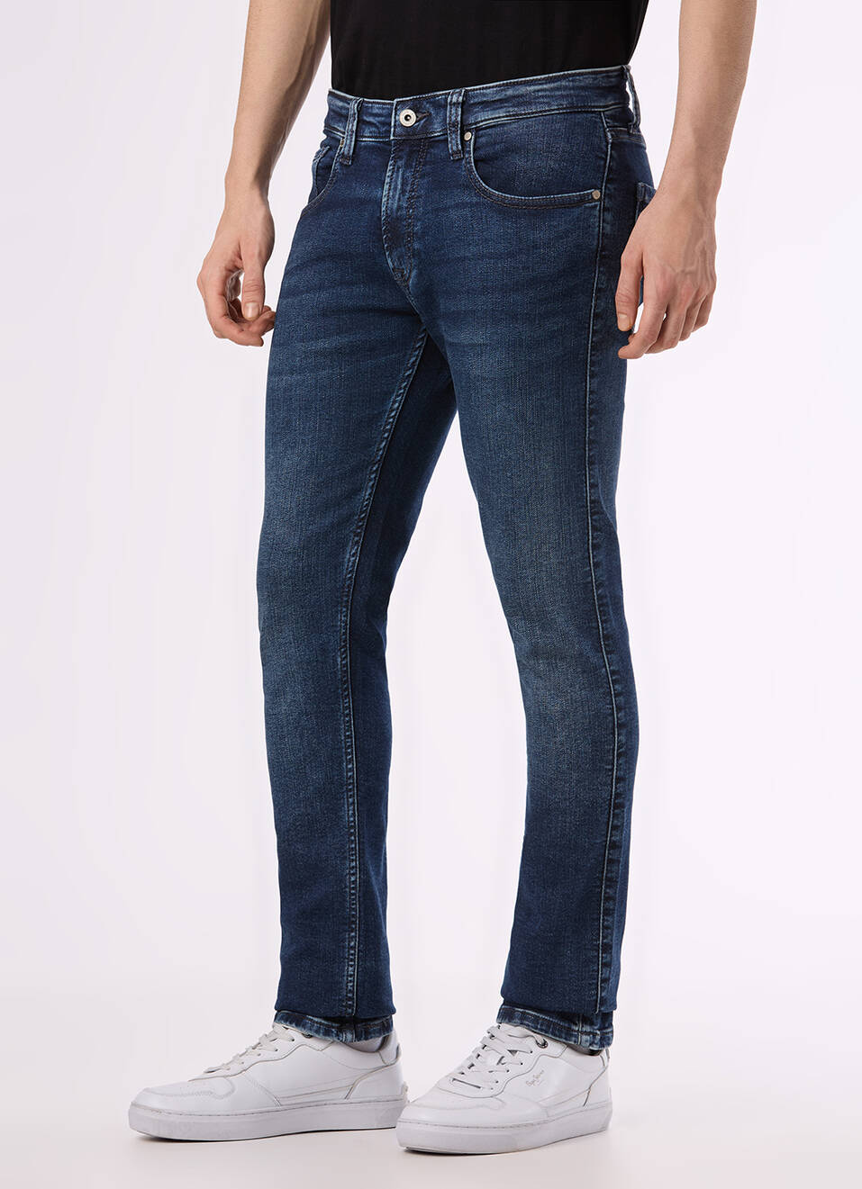 Men Blue Mid Rise Slim Fit Powerflex Jeans, , large image number 4
