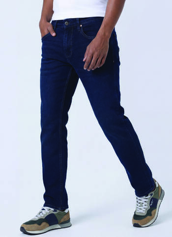 Men Mid Rise Dark Blue Straight Fit Stretchable Jeans
