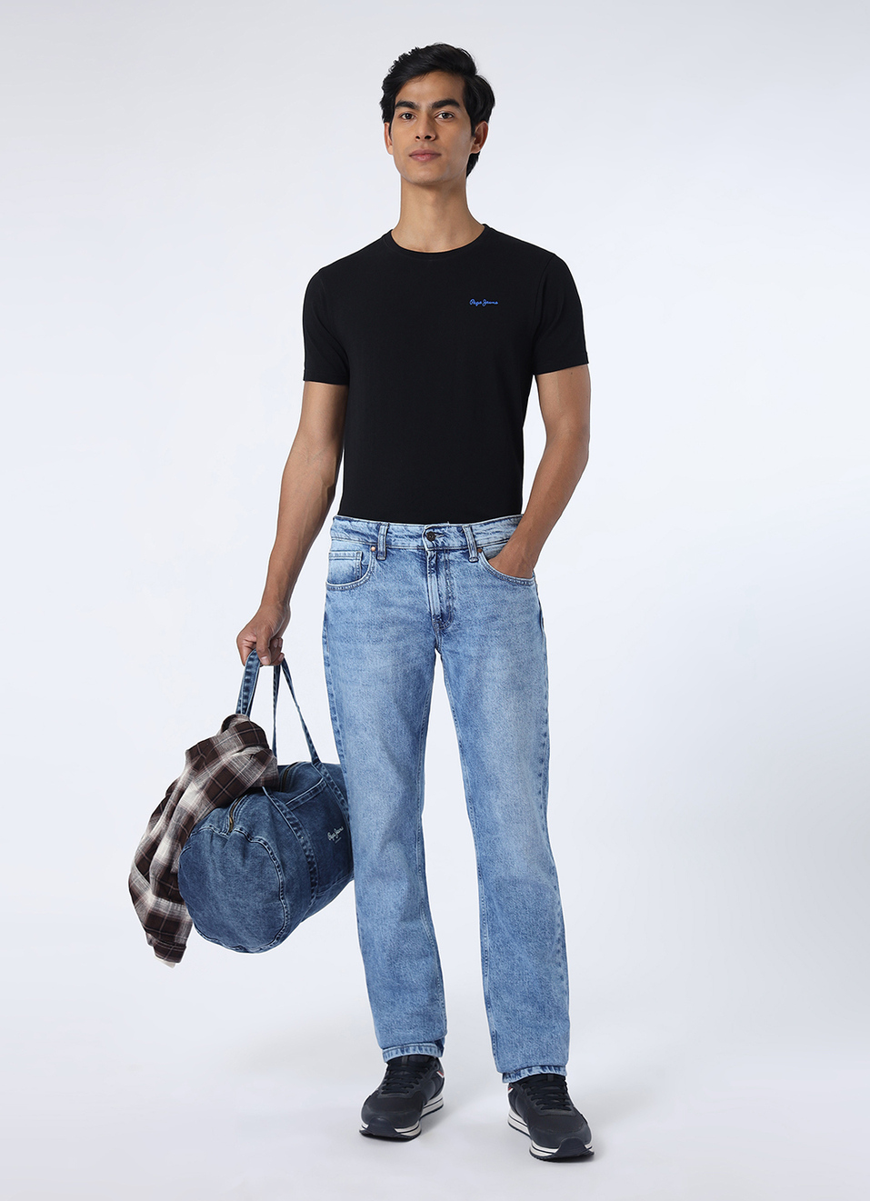 Men Mid Rise Light Blue Straight Fit Stretchable Jeans, , large image number 1
