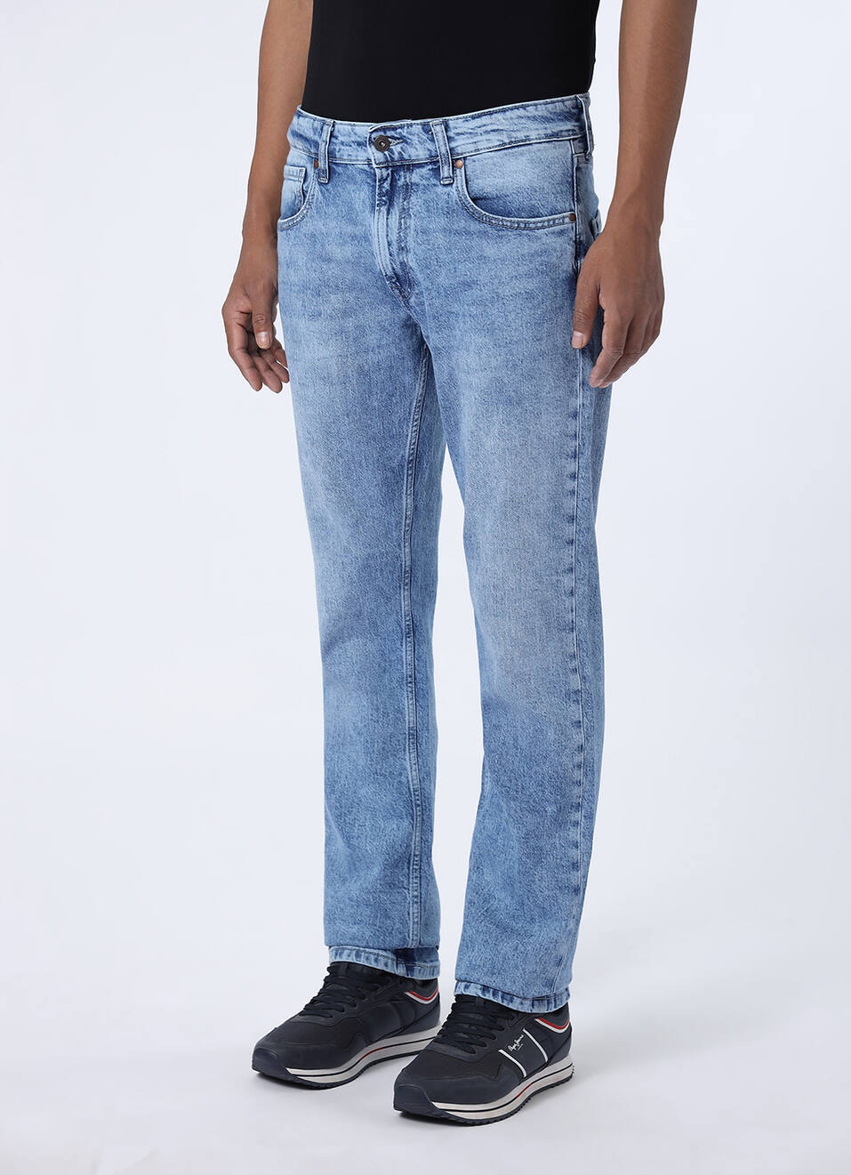 Men Mid Rise Light Blue Straight Fit Stretchable Jeans, , large image number 5