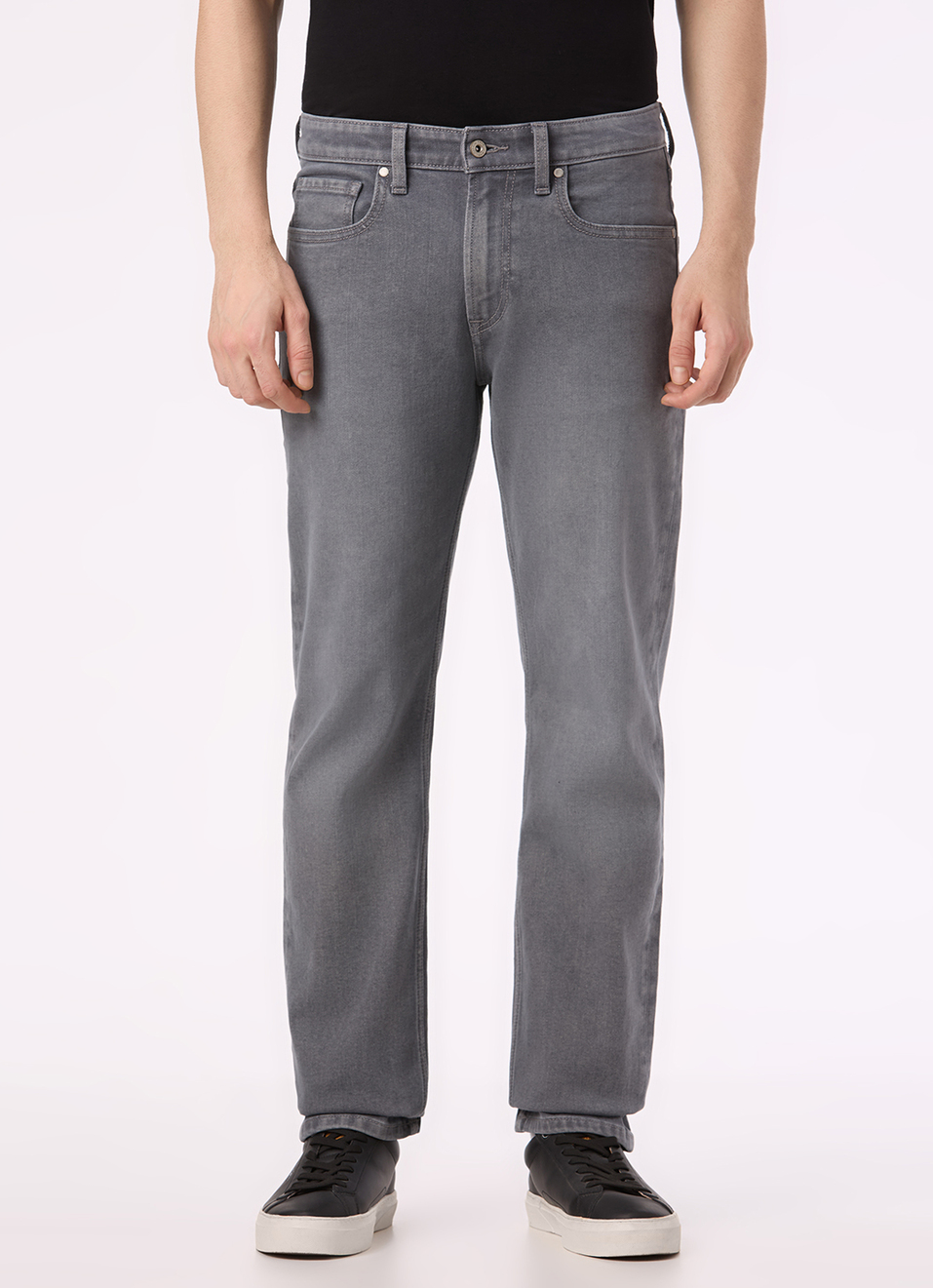 Men Grey Mid Rise Straight Fit Stretchable Jeans, , large image number 5