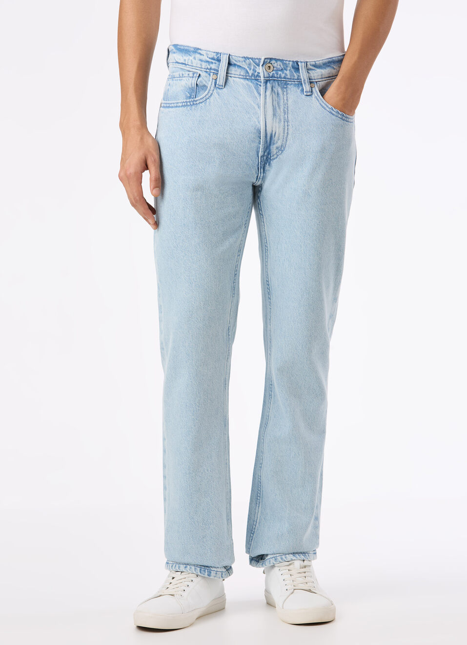 Men Light Blue Mid Rise Straight Fit Jeans, , large image number 1