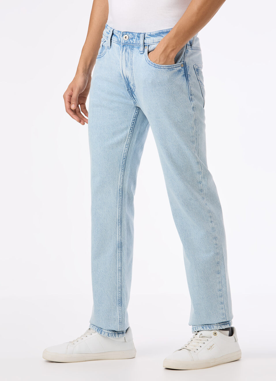 Men Light Blue Mid Rise Straight Fit Jeans, , large image number 3