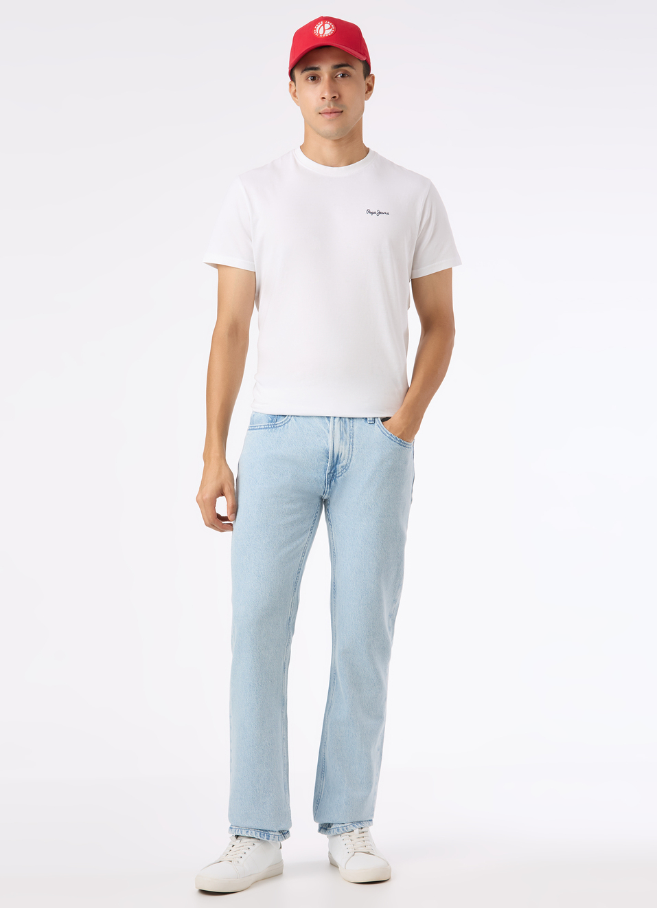Men Light Blue Mid Rise Straight Fit Jeans, , large image number 0
