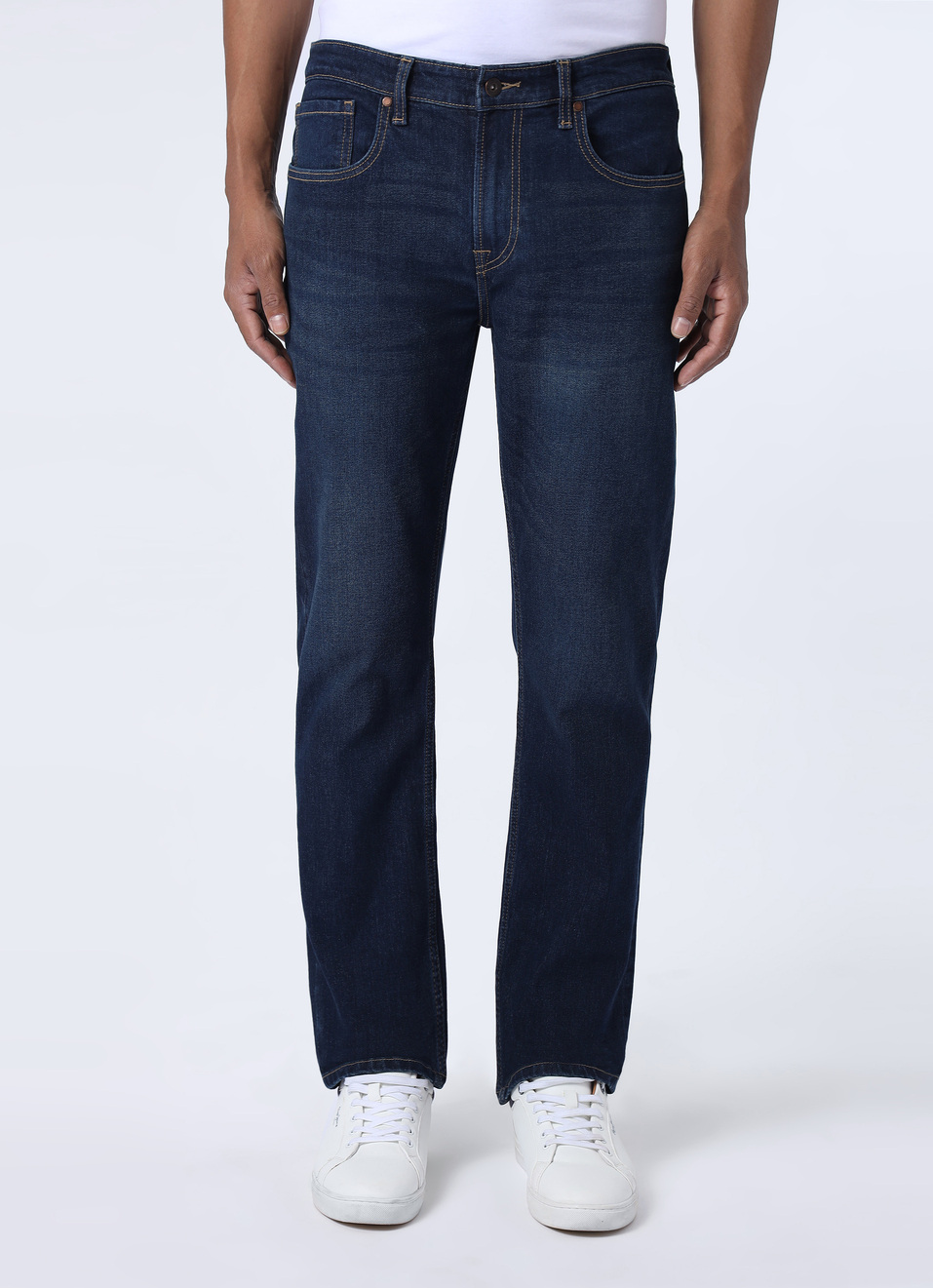 Men Blue Mid Rise Straight Fit Stretchable Jeans, , large image number 1