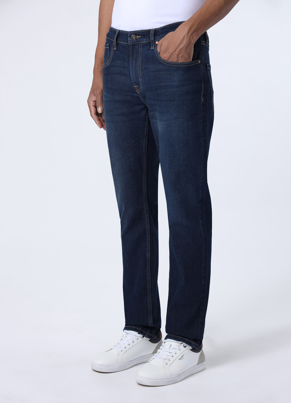 Men Blue Mid Rise Straight Fit Stretchable Jeans, , large image number 3