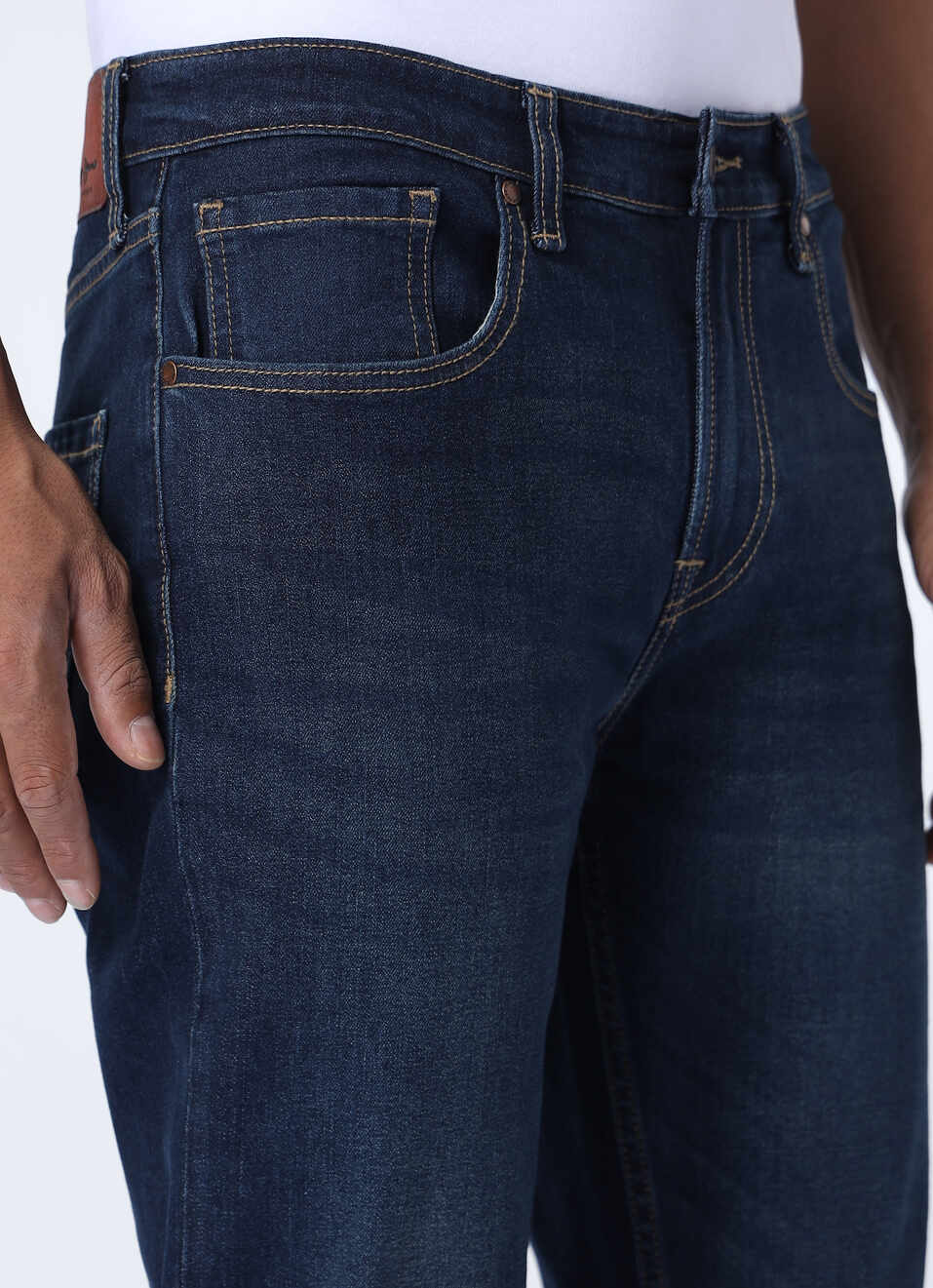Men Blue Mid Rise Straight Fit Stretchable Jeans, , large image number 4