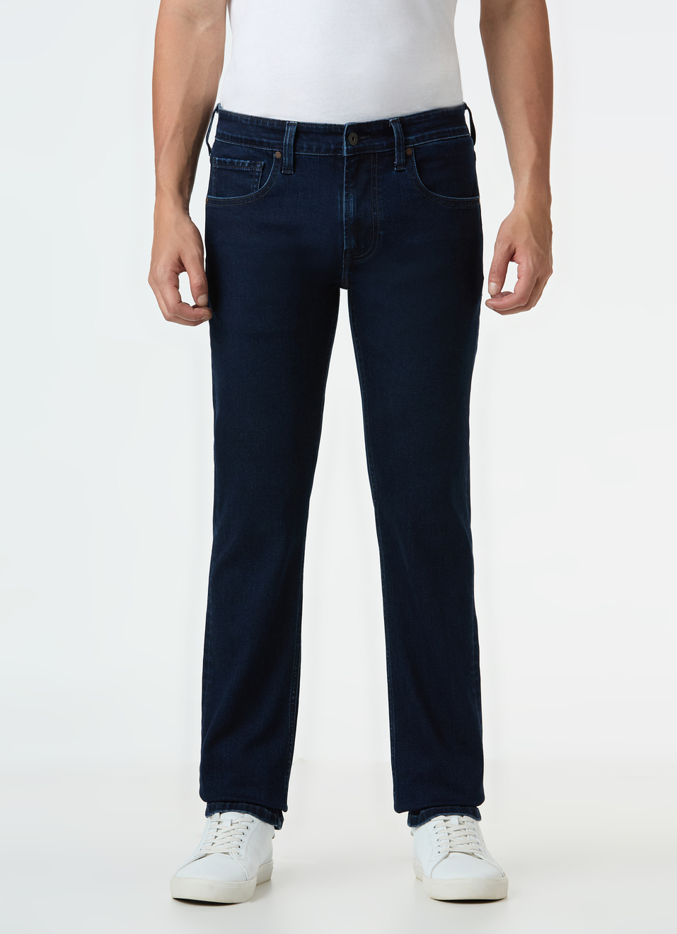 Men Navy Blue Mid Rise Slim Fit Stretchable Jeans, , large image number 1