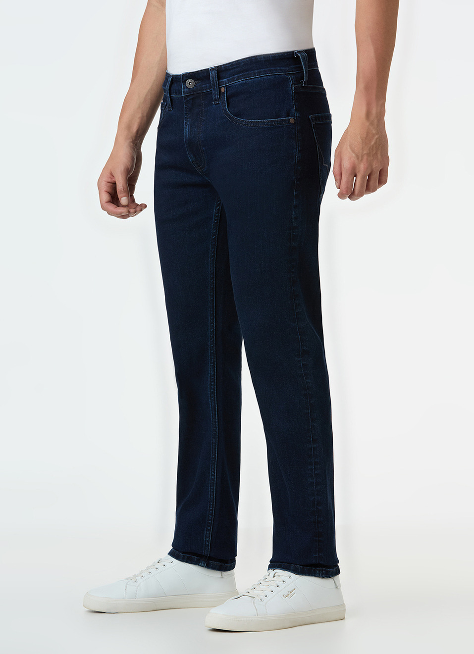 Men Navy Blue Mid Rise Slim Fit Stretchable Jeans, , large image number 4