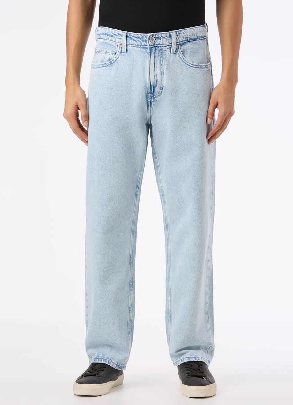 Men Light Blue Mid Rise Baggy Fit Tapered Jeans, , large image number 1